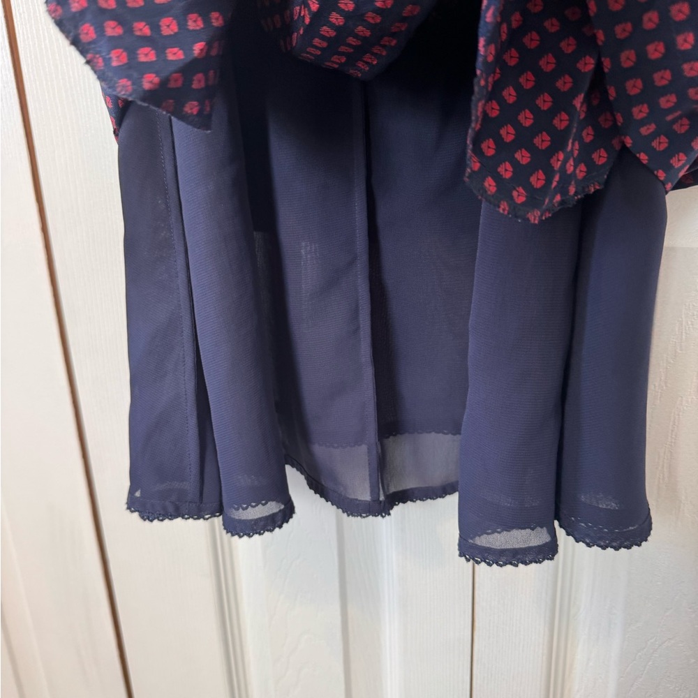 Maple 100% Silk Navy and Red Smock Waist Scoop Neck Sleeveless Dress size 2 - Picture 10 of 14